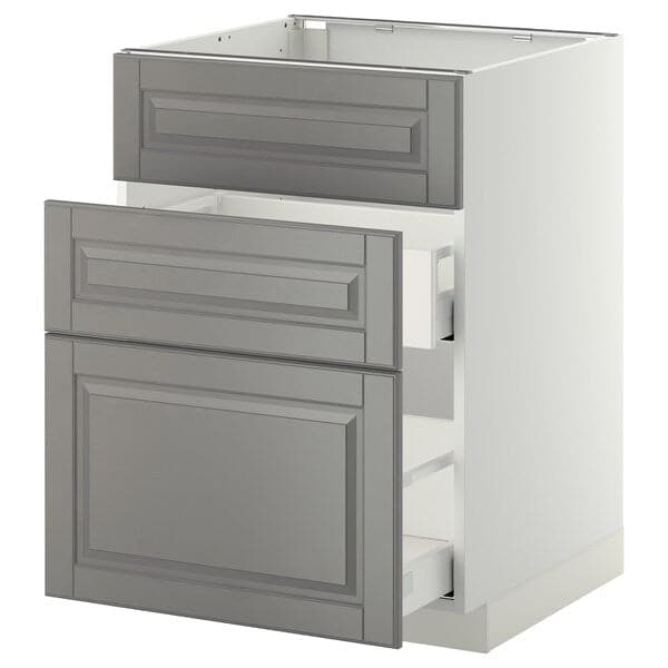 Ikea METOD / MAXIMERA - Base cab f sink+3 fronts/2 drawers, white/Bodbyn grey , 60x60 cm