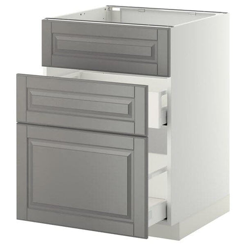 METOD / MAXIMERA - Base cab f sink+3 fronts/2 drawers, white/Bodbyn grey , 60x60 cm