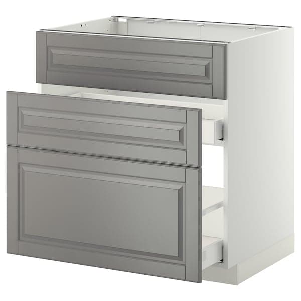 METOD / MAXIMERA - Base cab f sink+3 fronts/2 drawers, white/Bodbyn grey, 80x60 cm - best price from Maltashopper.com 69104910