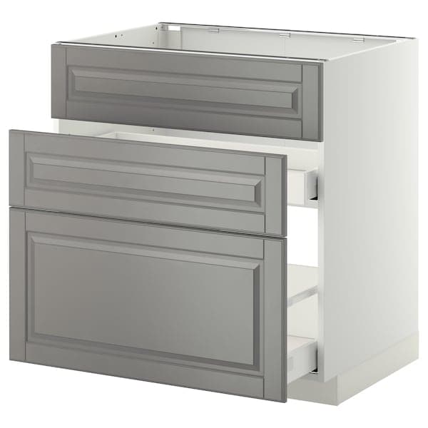 Ikea METOD / MAXIMERA - Base cab f sink+3 fronts/2 drawers, white/Bodbyn grey, 80x60 cm