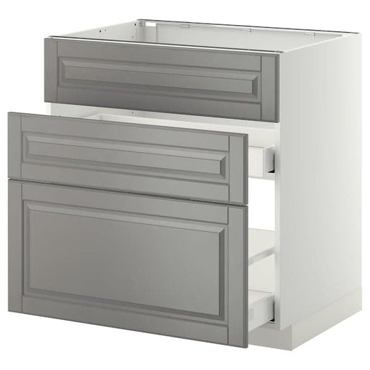 Ikea METOD / MAXIMERA - Base cab f sink+3 fronts/2 drawers, white/Bodbyn grey, 80x60 cm