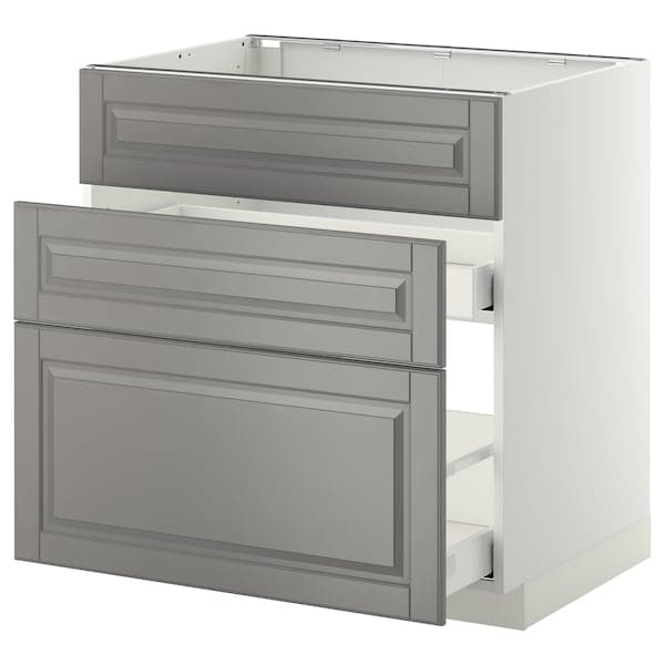 METOD / MAXIMERA - Base cab f sink+3 fronts/2 drawers, white/Bodbyn grey, 80x60 cm