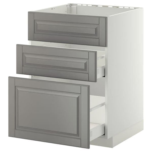 Ikea METOD / MAXIMERA - Base cab f sink+3 fronts/2 drawers, white/Bodbyn grey, 60x60 cm