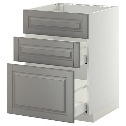 METOD / MAXIMERA - Base cab f sink+3 fronts/2 drawers, white/Bodbyn grey, 60x60 cm