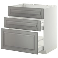 METOD / MAXIMERA - Base cab f sink+3 fronts/2 drawers, white/Bodbyn grey, 80x60 cm - best price from Maltashopper.com 79108724