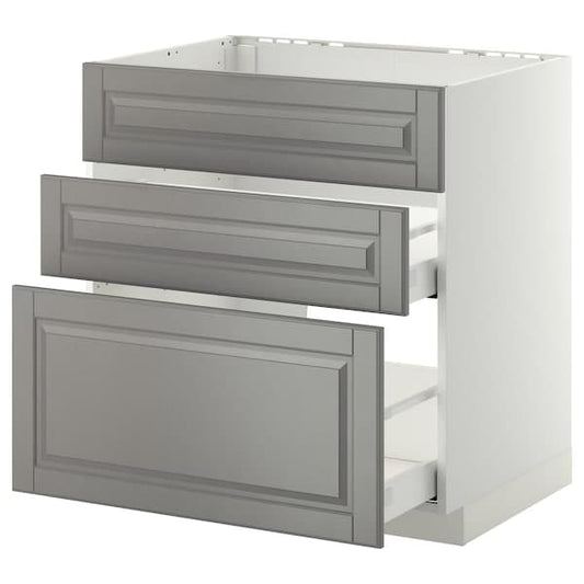 Ikea METOD / MAXIMERA - Base cab f sink+3 fronts/2 drawers, white/Bodbyn grey, 80x60 cm