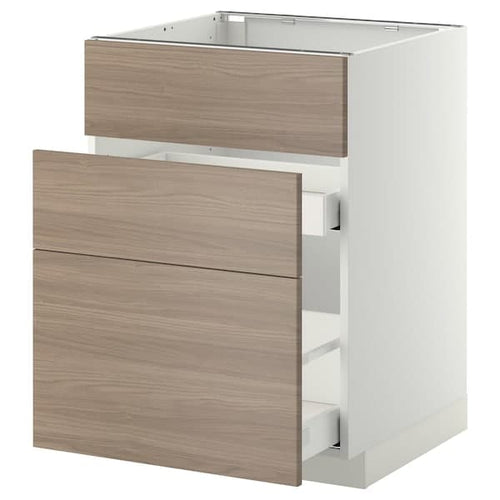 METOD / MAXIMERA base cab f sink+3 fronts/2 drawers, white/Brokhult light grey, 60.0x80.0x60.0 cm