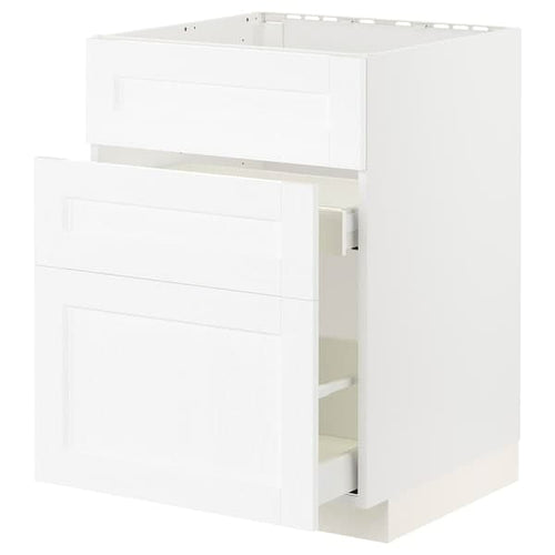 METOD / MAXIMERA - Base cab f sink+3 fronts/2 drawers, white Enköping/white wood effect, 60x60 cm