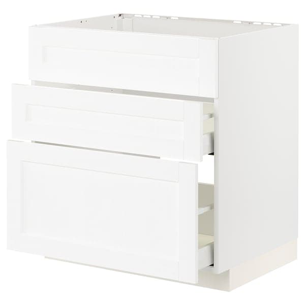 METOD / MAXIMERA - Base cab f sink+3 fronts/2 drawers, white Enköping/white wood effect, 80x60 cm - best price from Maltashopper.com 59473276