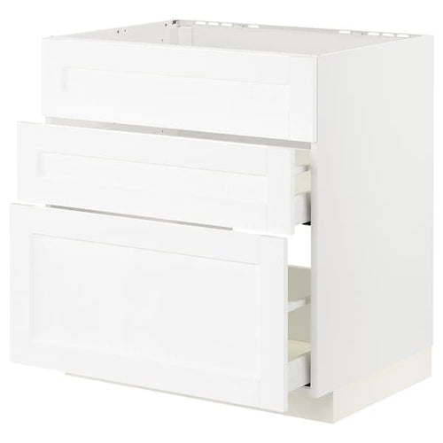 METOD / MAXIMERA - Base cab f sink+3 fronts/2 drawers, white Enköping/white wood effect, 80x60 cm