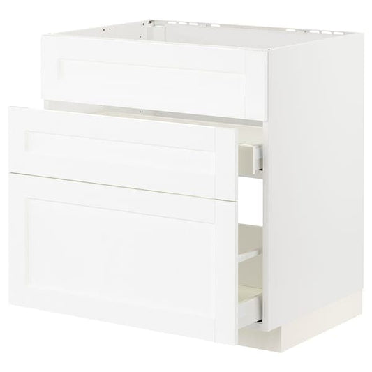 Ikea METOD / MAXIMERA - Base cab f sink+3 fronts/2 drawers, white Enköping/white wood effect, 80x60 cm