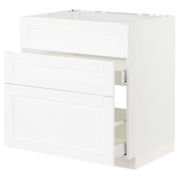 METOD / MAXIMERA - Base cab f sink+3 fronts/2 drawers, white Enköping/white wood effect, 80x60 cm