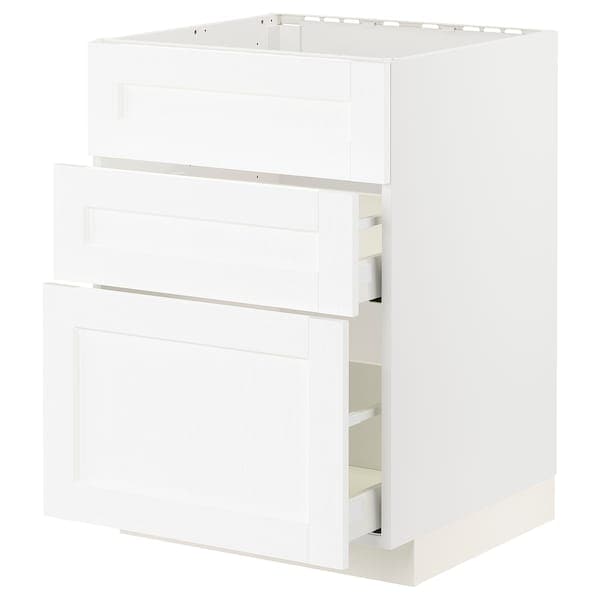 METOD / MAXIMERA - Base cab f sink+3 fronts/2 drawers, white Enköping/white wood effect, 60x60 cm - best price from Maltashopper.com 79473275