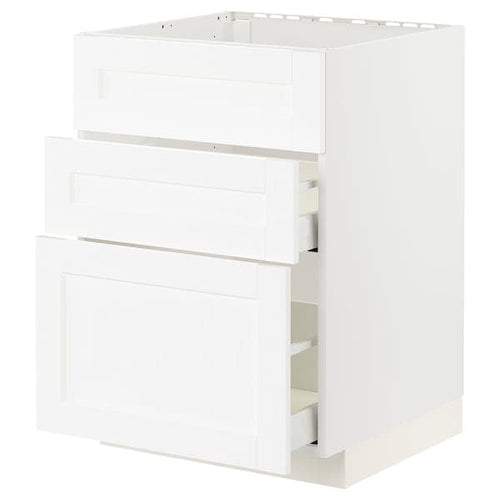 METOD / MAXIMERA - Base cab f sink+3 fronts/2 drawers, white Enköping/white wood effect, 60x60 cm