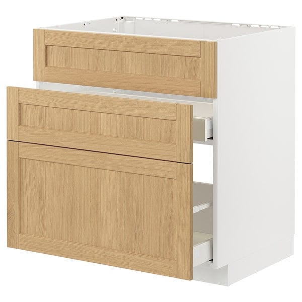 Ikea METOD / MAXIMERA - Base cab f sink+3 fronts/2 drawers, white/Forsbacka oak, 80x60 cm