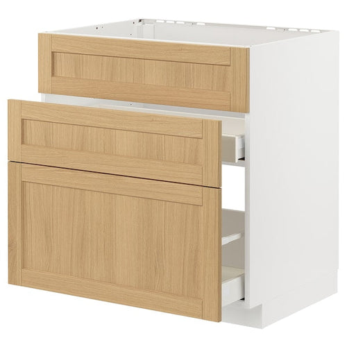 METOD / MAXIMERA - Base cab f sink+3 fronts/2 drawers, white/Forsbacka oak, 80x60 cm