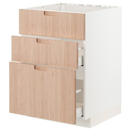 METOD / MAXIMERA - Base cab f sink+3 fronts/2 drawers, white/Fröjered light bamboo, 60x60 cm
