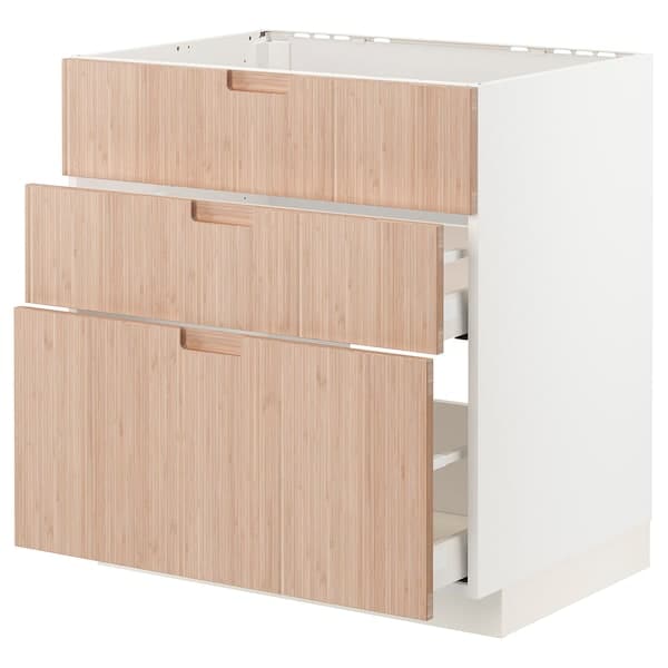 METOD / MAXIMERA - Base cab f sink+3 fronts/2 drawers, white/Fröjered light bamboo, 80x60 cm - best price from Maltashopper.com 09330261