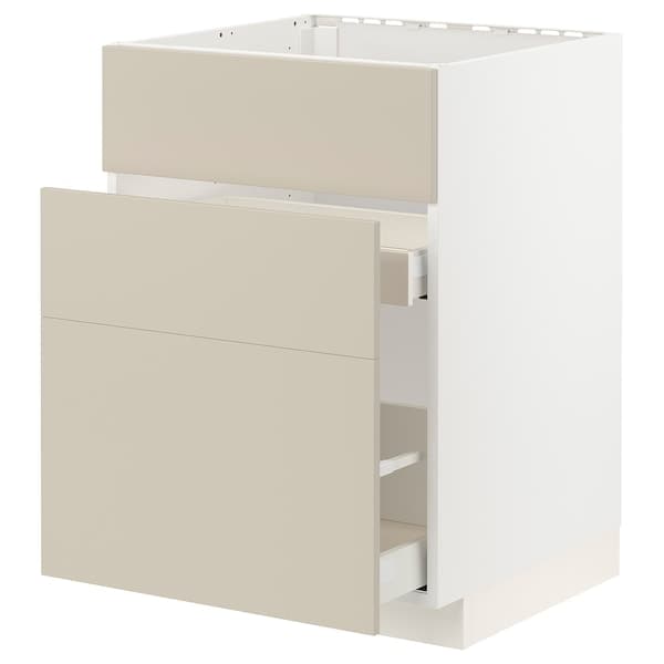 Ikea METOD / MAXIMERA - Base cab f sink+3 fronts/2 drawers, white/Havstorp beige, 60x60 cm