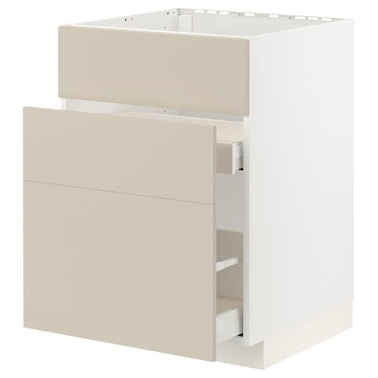 Ikea METOD / MAXIMERA - Base cab f sink+3 fronts/2 drawers, white/Havstorp beige, 60x60 cm