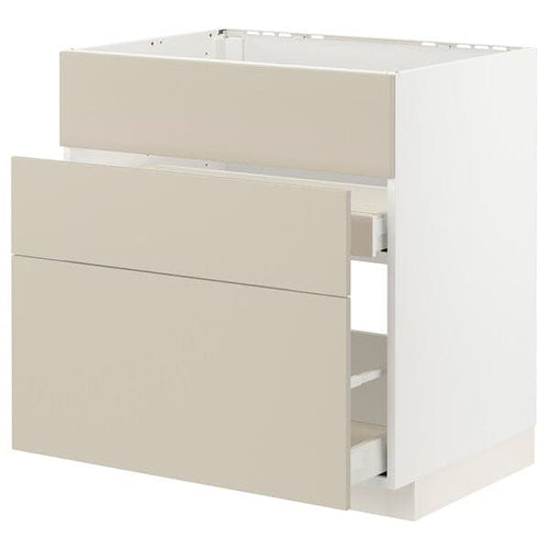 METOD / MAXIMERA - Base cab f sink+3 fronts/2 drawers, white/Havstorp beige, 80x60 cm