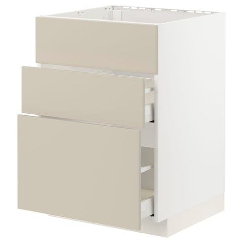 METOD / MAXIMERA - Base cab f sink+3 fronts/2 drawers, white/Havstorp beige, 60x60 cm