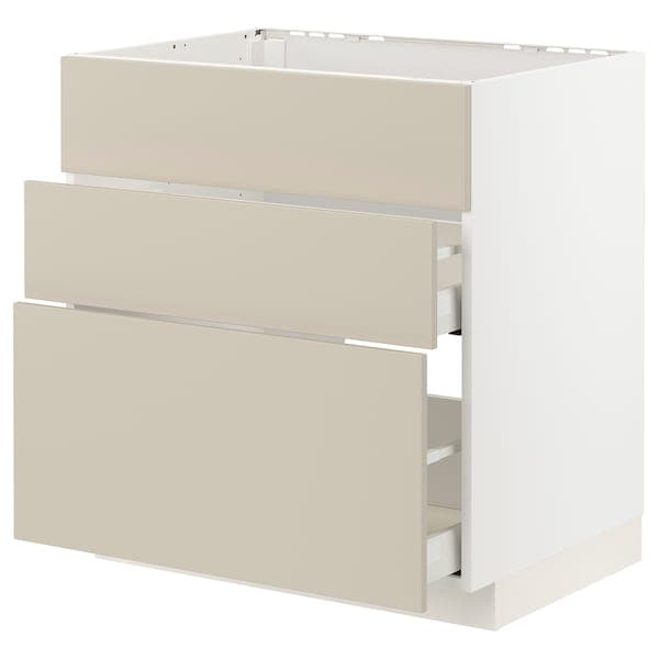 Ikea METOD / MAXIMERA - Base cab f sink+3 fronts/2 drawers, white/Havstorp beige, 80x60 cm