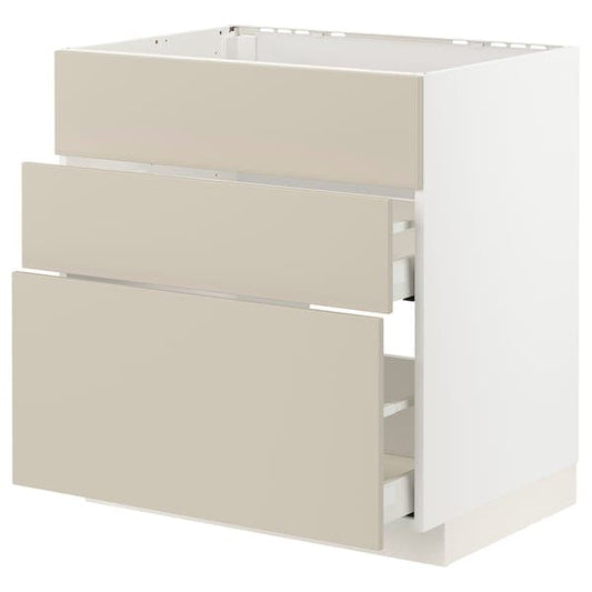 Ikea METOD / MAXIMERA - Base cab f sink+3 fronts/2 drawers, white/Havstorp beige, 80x60 cm