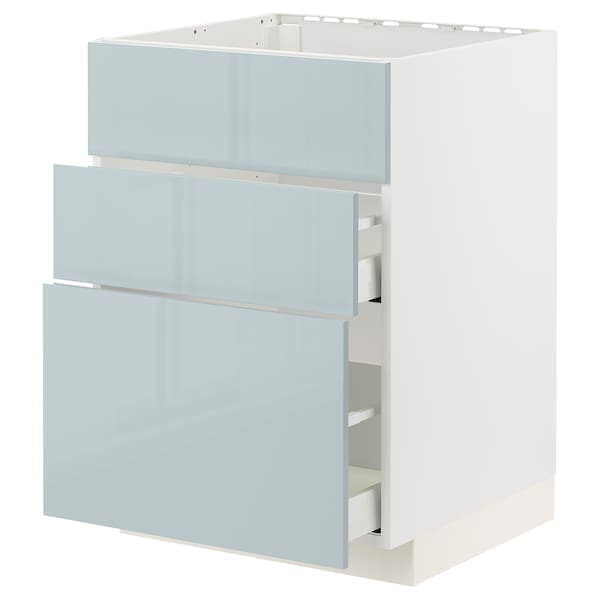 METOD / MAXIMERA - Base cab f sink+3 fronts/2 drawers, white/Kallarp light grey-blue, 60x60 cm - best price from Maltashopper.com 79479654