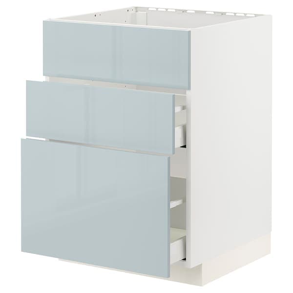 METOD / MAXIMERA - Base cab f sink+3 fronts/2 drawers, white/Kallarp light grey-blue, 60x60 cm