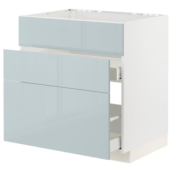 METOD / MAXIMERA - Base cab f sink+3 fronts/2 drawers, white/Kallarp light grey-blue, 80x60 cm - best price from Maltashopper.com 59478924