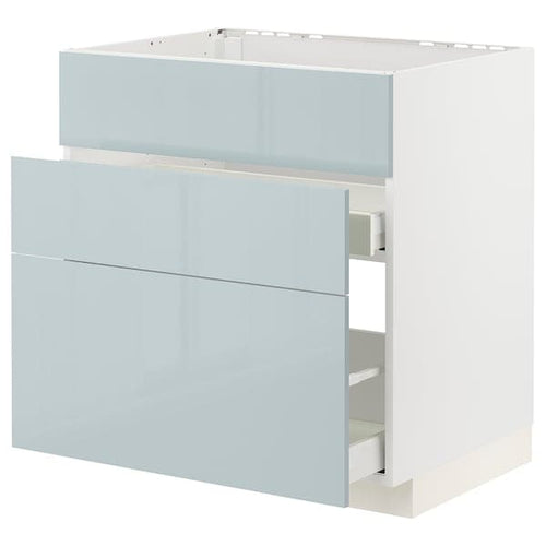 METOD / MAXIMERA - Base cab f sink+3 fronts/2 drawers, white/Kallarp light grey-blue, 80x60 cm