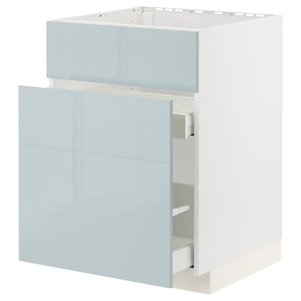 METOD / MAXIMERA - Base cab f sink+3 fronts/2 drawers, white/Kallarp light grey-blue, 60x60 cm - best price from Maltashopper.com 99479479