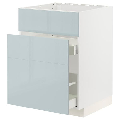 METOD / MAXIMERA - Base cab f sink+3 fronts/2 drawers, white/Kallarp light grey-blue, 60x60 cm