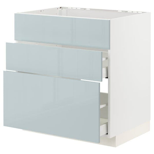 Ikea METOD / MAXIMERA - Base cab f sink+3 fronts/2 drawers, white/Kallarp light grey-blue, 80x60 cm