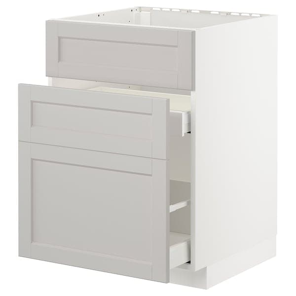 Ikea METOD / MAXIMERA - Base cab f sink+3 fronts/2 drawers, white/Lerhyttan light grey, 60x60 cm