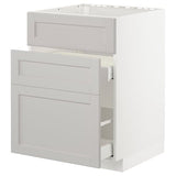 METOD / MAXIMERA base cab f sink+3 fronts/2 drawers, white/Lerhyttan light grey, 60x60 cm