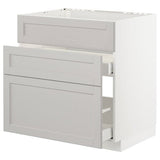 METOD / MAXIMERA base cab f sink+3 fronts/2 drawers, white/Lerhyttan light grey, 80x60 cm
