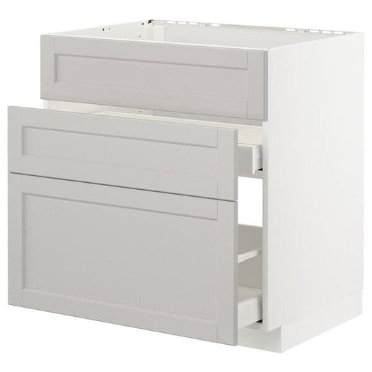 Ikea METOD / MAXIMERA - Base cab f sink+3 fronts/2 drawers, white/Lerhyttan light grey, 80x60 cm