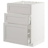 METOD / MAXIMERA base cab f sink+3 fronts/2 drawers, white/Lerhyttan light grey, 60x60 cm