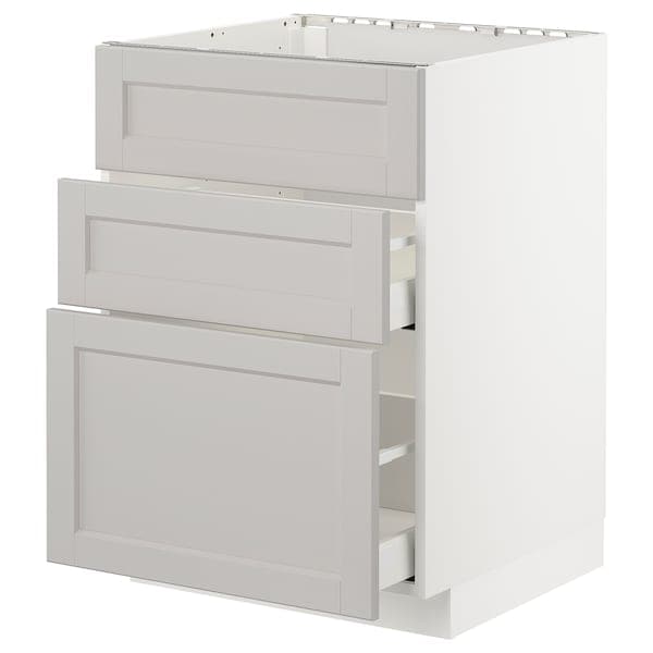 Ikea METOD / MAXIMERA - Base cab f sink+3 fronts/2 drawers, white/Lerhyttan light grey, 60x60 cm