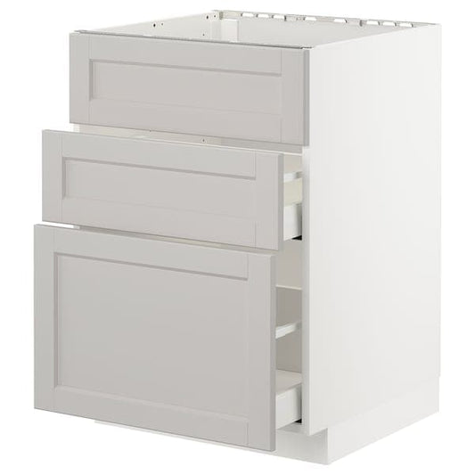 Ikea METOD / MAXIMERA - Base cab f sink+3 fronts/2 drawers, white/Lerhyttan light grey, 60x60 cm