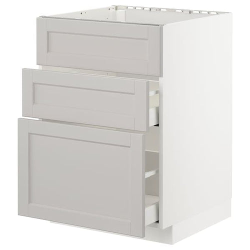 METOD / MAXIMERA - Base cab f sink+3 fronts/2 drawers, white/Lerhyttan light grey, 60x60 cm