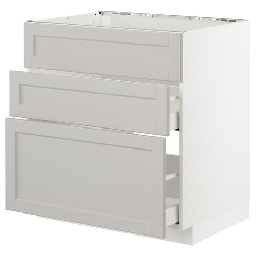 METOD / MAXIMERA - Base cab f sink+3 fronts/2 drawers, white/Lerhyttan light grey, 80x60 cm