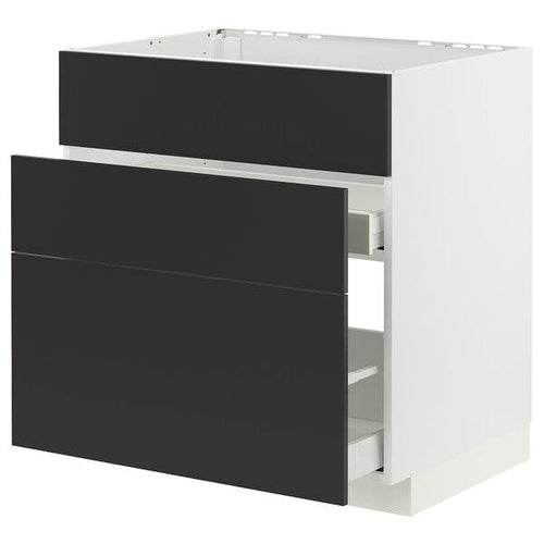 METOD / MAXIMERA - Base cab f sink+3 fronts/2 drawers, white/Nickebo matt anthracite , 80x60 cm