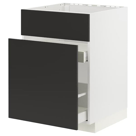 Ikea METOD / MAXIMERA - Base cab f sink+3 fronts/2 drawers, white/Nickebo matt anthracite , 60x60 cm