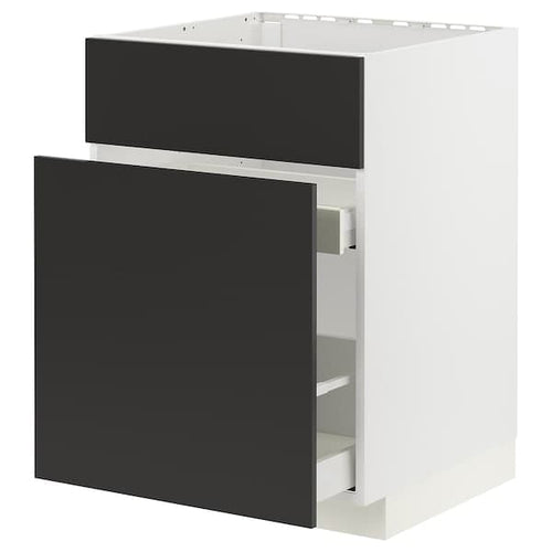 METOD / MAXIMERA - Base cab f sink+3 fronts/2 drawers, white/Nickebo matt anthracite , 60x60 cm