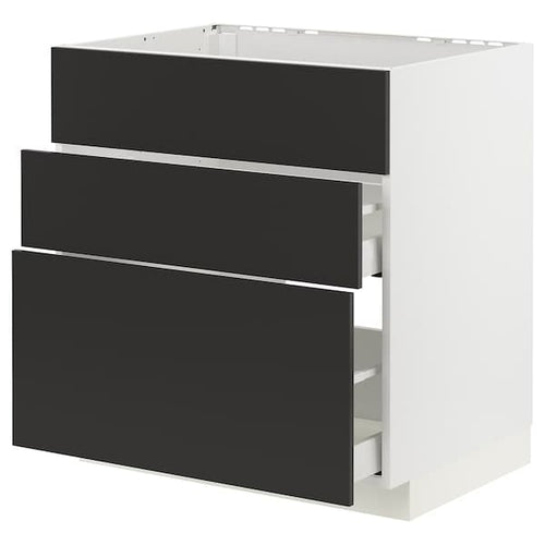 METOD / MAXIMERA - Base cab f sink+3 fronts/2 drawers, white/Nickebo matt anthracite, 80x60 cm