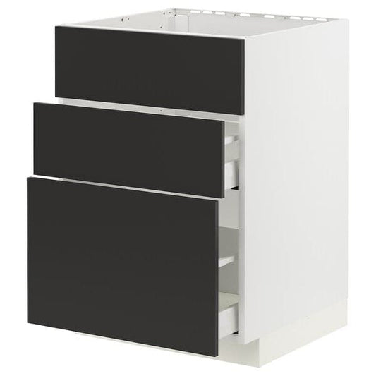 Ikea METOD / MAXIMERA - Base cab f sink+3 fronts/2 drawers, white/Nickebo matt anthracite, 60x60 cm