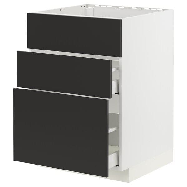 METOD / MAXIMERA - Base cab f sink+3 fronts/2 drawers, white/Nickebo matt anthracite, 60x60 cm